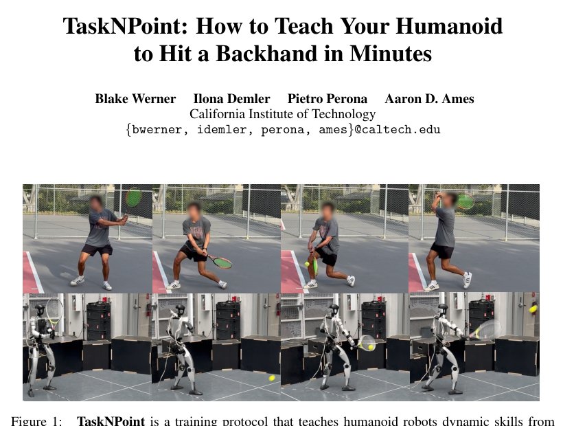 TaskNPoint: How to Teach Your Humanoid to Hit a Backhand in Minutes Figure 1