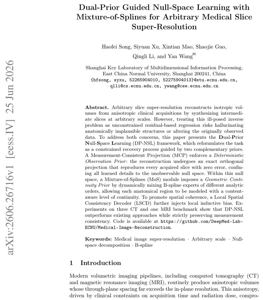 Dual-Prior Guided Null-Space Learning with Mixture-of-Splines for Arbitrary Medical Slice Super-Resolution Figure 1