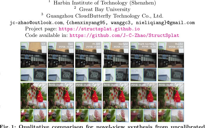 StructSplat: Generalizable 3D Gaussian Splatting from Uncalibrated Sparse Views Figure 1