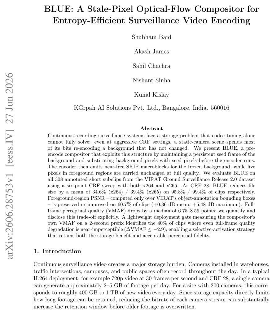 BLUE: A Stale-Pixel Optical-Flow Compositor for Entropy-Efficient Surveillance Video Encoding Figure 1
