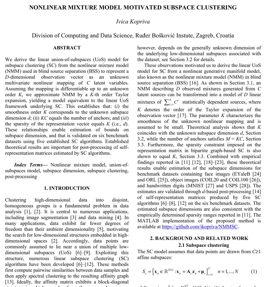 Nonlinear mixture model motivated subspace clustering Figure 1