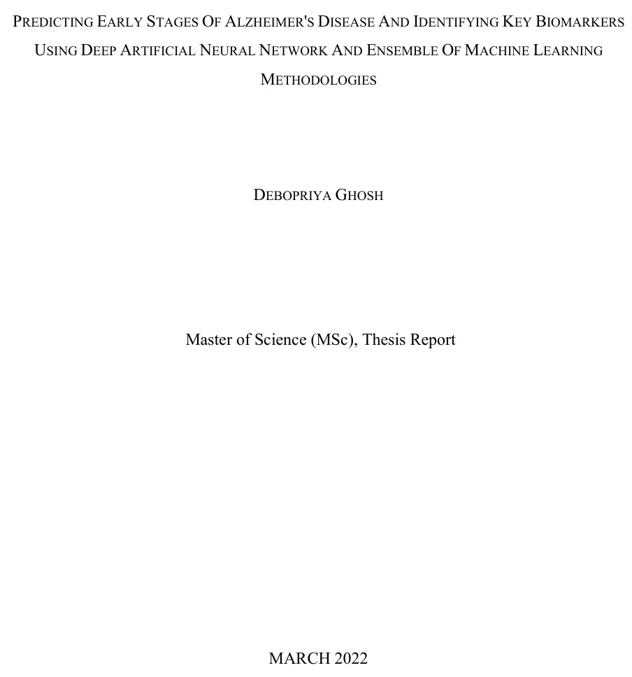 Predicting Early Stages Of Alzheimer's Disease And Identifying Key Biomarkers Using Deep Artificial Neural Network And Ensemble Of Machine Learning Methodologies Figure 1
