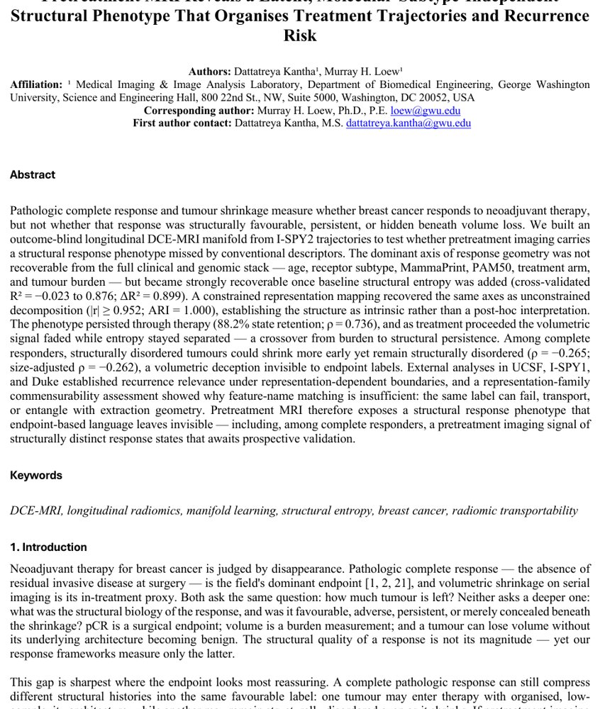 Pretreatment MRI reveals a latent, molecular-subtype-independent structural phenotype that organizes treatment trajectories and recurrence risk Figure 1