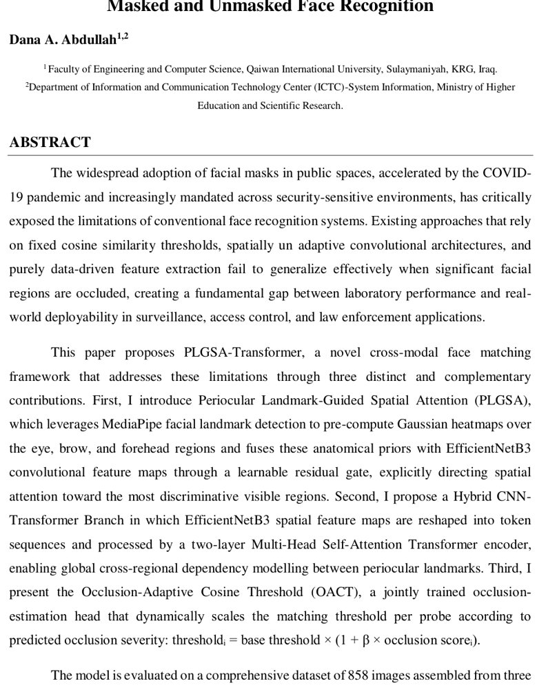 PLGSA-Transformer: Periocular Landmark-Guided Attention with Occlusion-Adaptive Cosine Thresholding for Cross-Modal Masked and Unmasked Face Recognition Figure 1