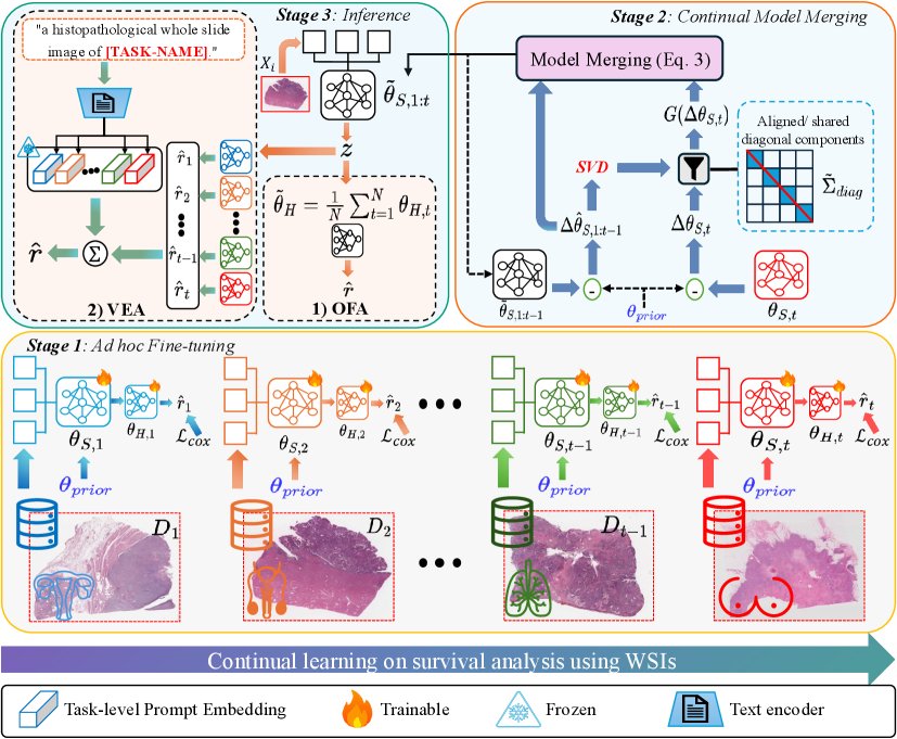 MergeSurv: Merging-Based Continual Learning for Survival Analysis on Whole-Slide Images Figure 1