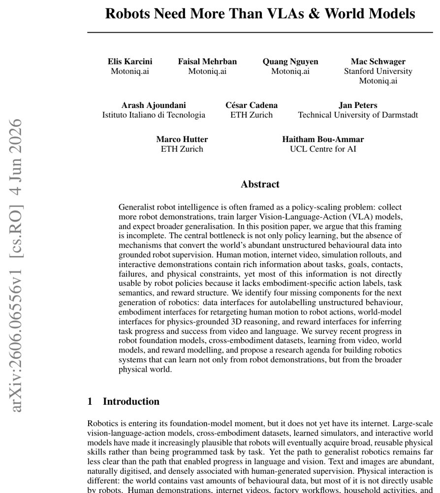 Robots Need More than VLA and World Models Figure 1