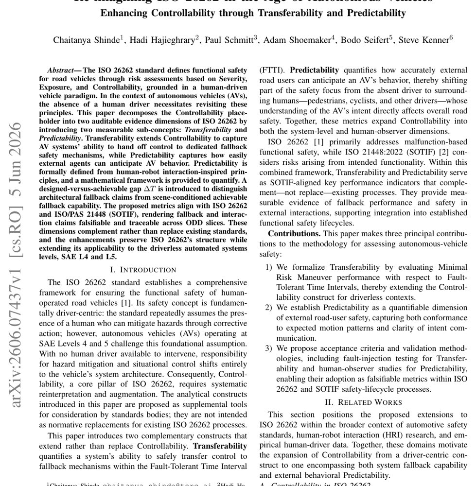 Re-imagining ISO 26262 in the Age of Autonomous Vehicles: Enhancing Controllability through Transferability and Predictability Figure 1