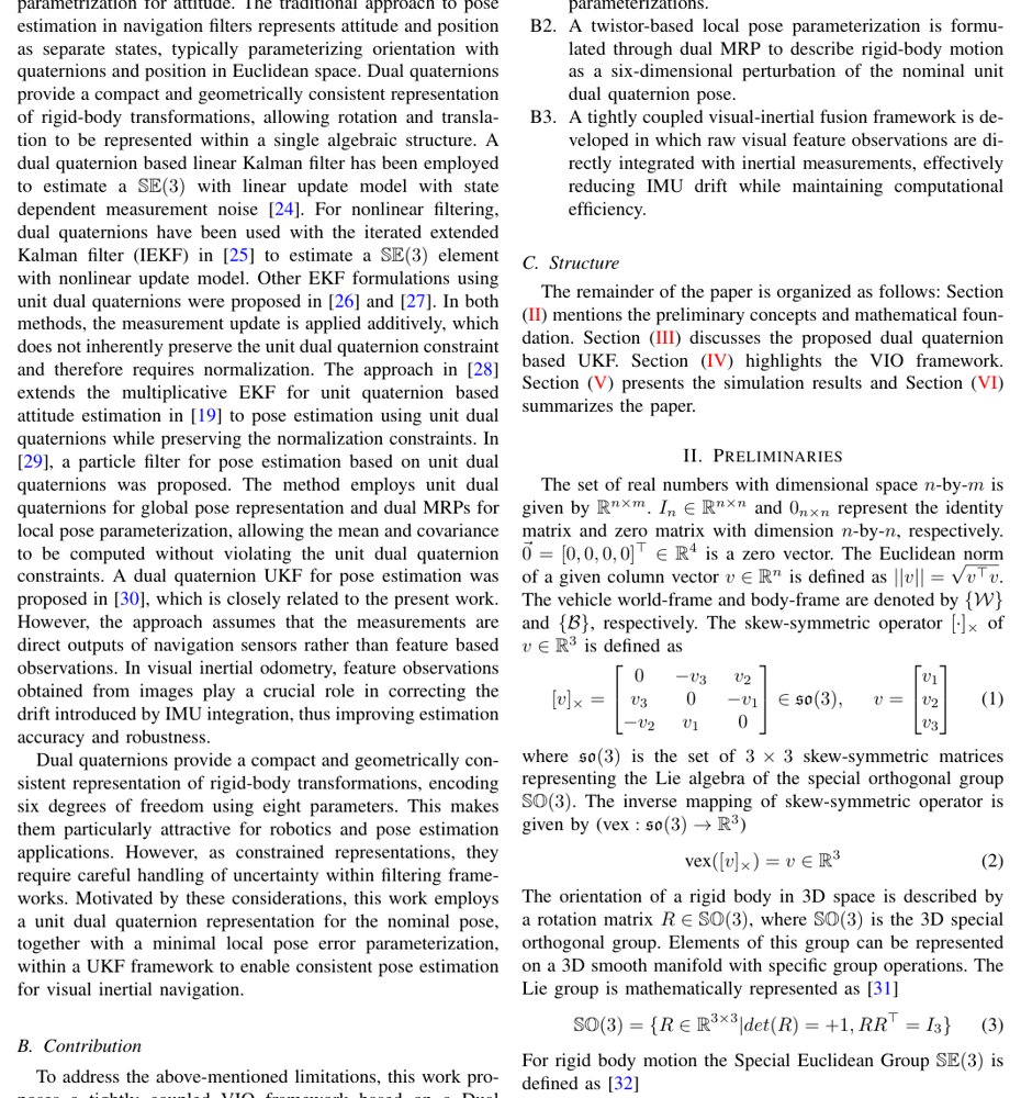 Dual Quaternion-Based Unscented Kalman Filter with Visual Inertial Odometry for Navigation in GPS-Denied Environments Figure 1