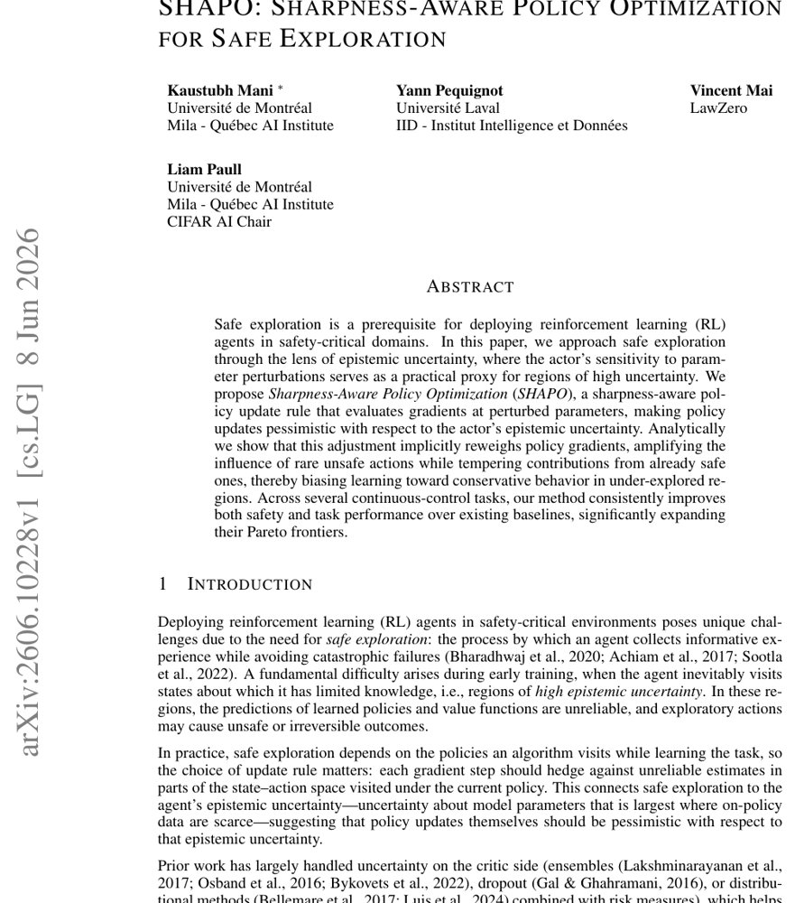 SHAPO: Sharpness-Aware Policy Optimization for Safe Exploration Figure 1