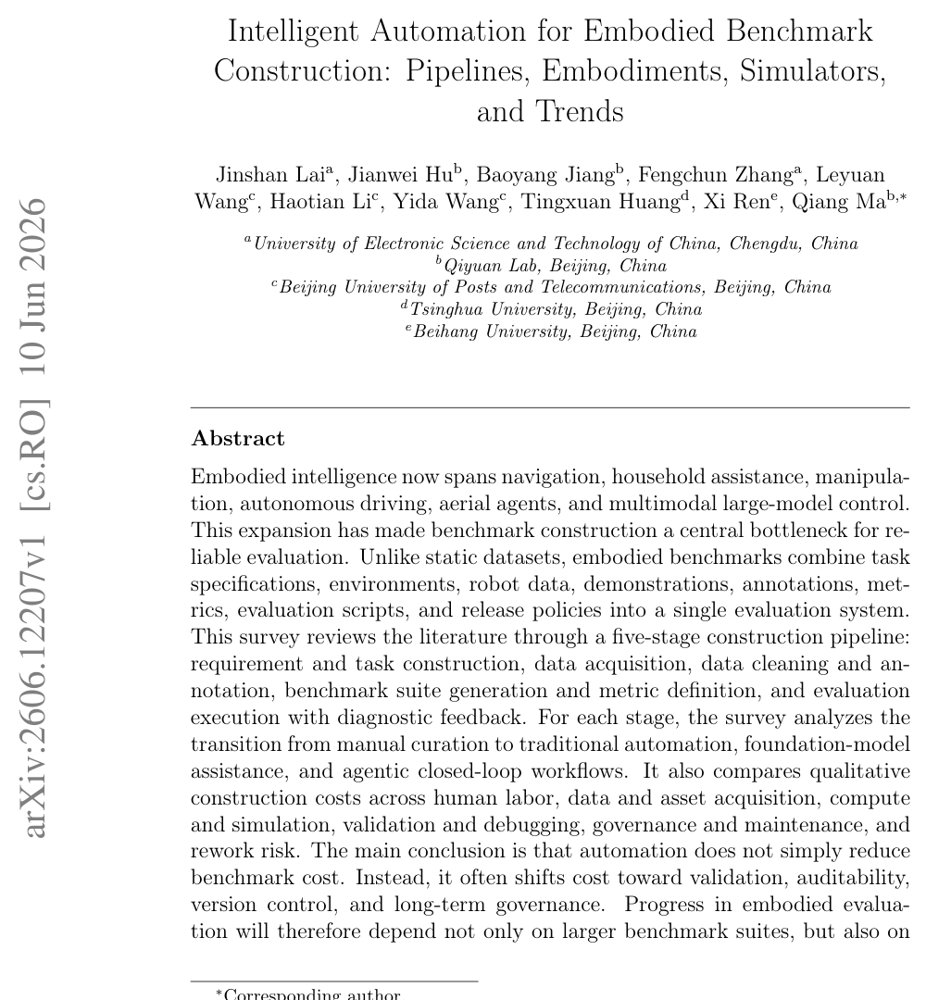 Intelligent Automation for Embodied Benchmark Construction: Pipelines, Embodiments, Simulators, and Trends Figure 1