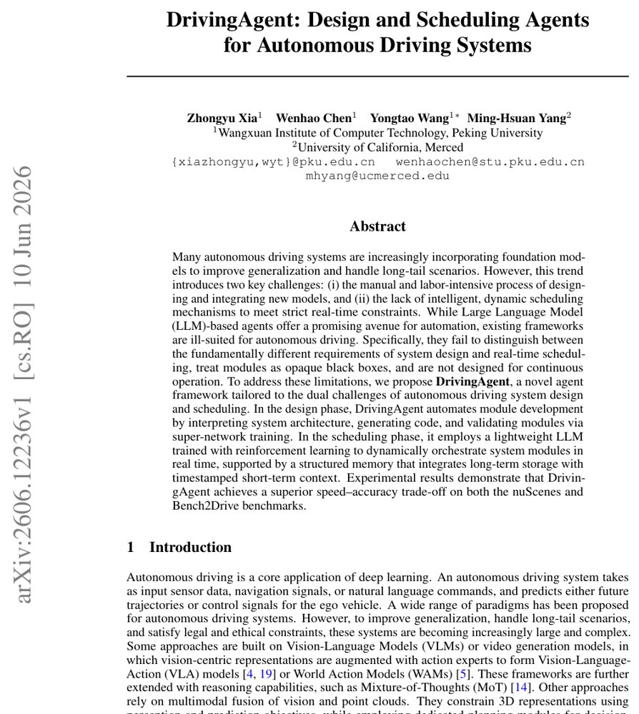 DrivingAgent: Design and Scheduling Agents for Autonomous Driving Systems Figure 1