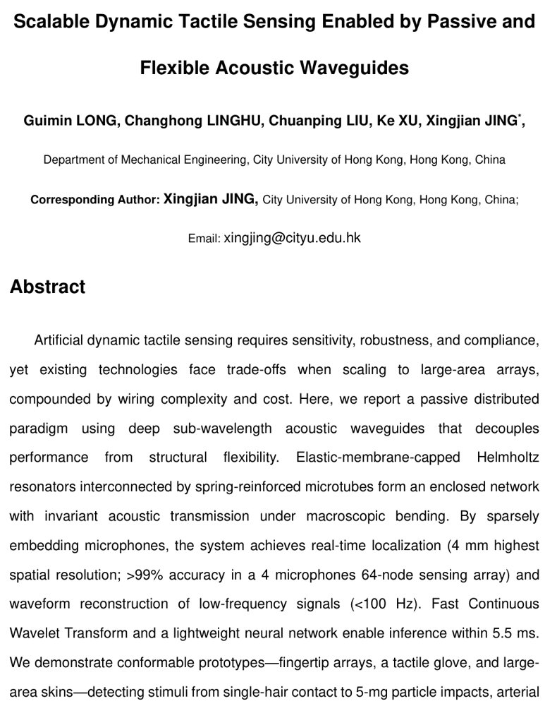Scalable Dynamic Tactile Sensing Enabled by Passive and Flexible Acoustic Waveguides Figure 1