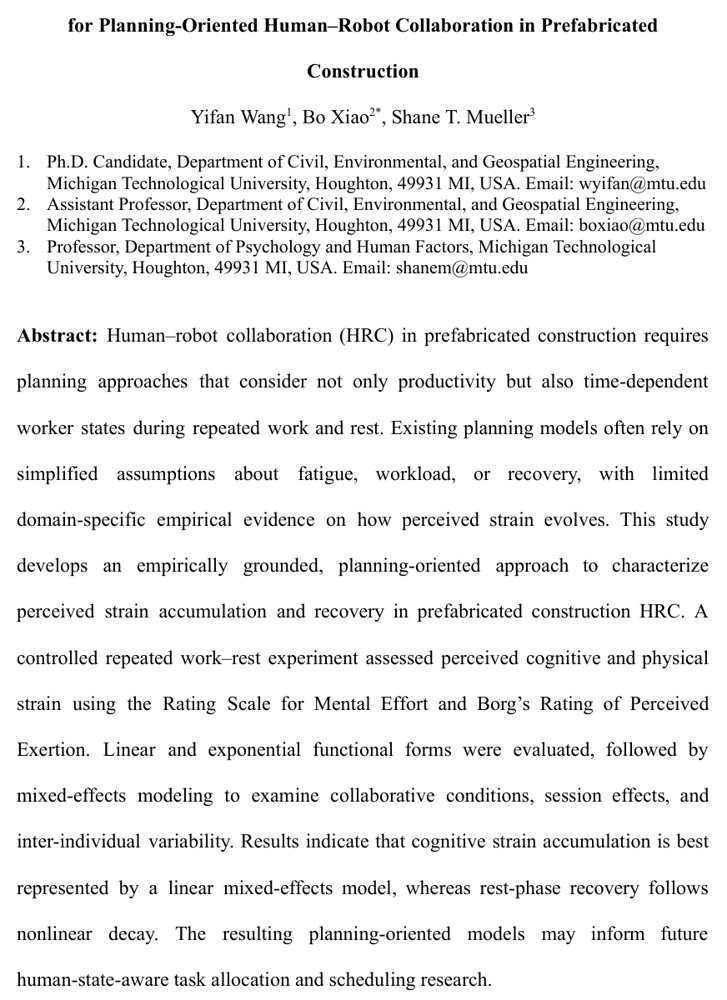 Understanding and Modeling Perceived Cognitive and Physical Strain Dynamics for Planning-Oriented Human-Robot Collaboration in Prefabricated Construction Figure 1