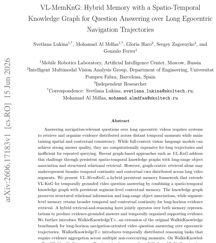 VL-MemKnG: Hybrid Memory with a Spatio-Temporal Knowledge Graph for Question Answering over Long Egocentric Navigation Trajectories Figure 1