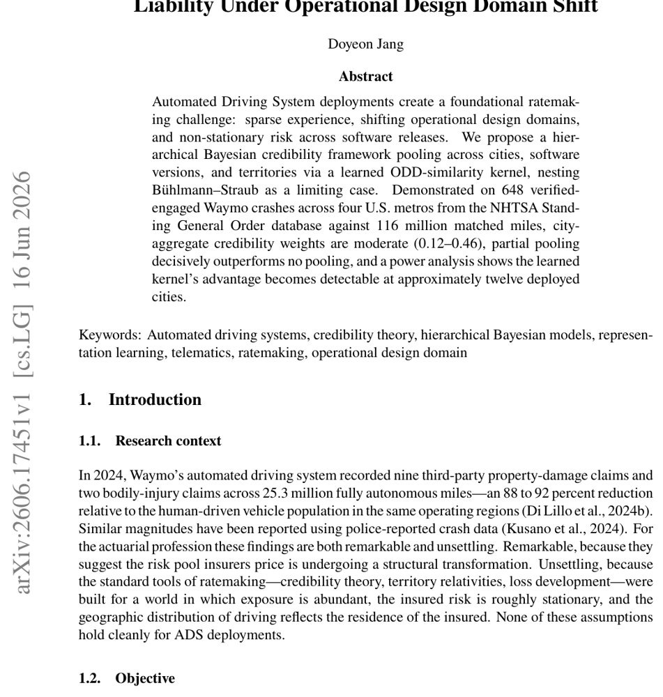 Credibility-Weighted Pricing of Autonomous Vehicle Liability Under Operational Design Domain Shift Figure 1