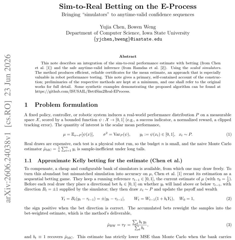 Sim-to-Real Betting on the E-Process: Bringing "simulators" to anytime-valid confidence sequences Figure 1