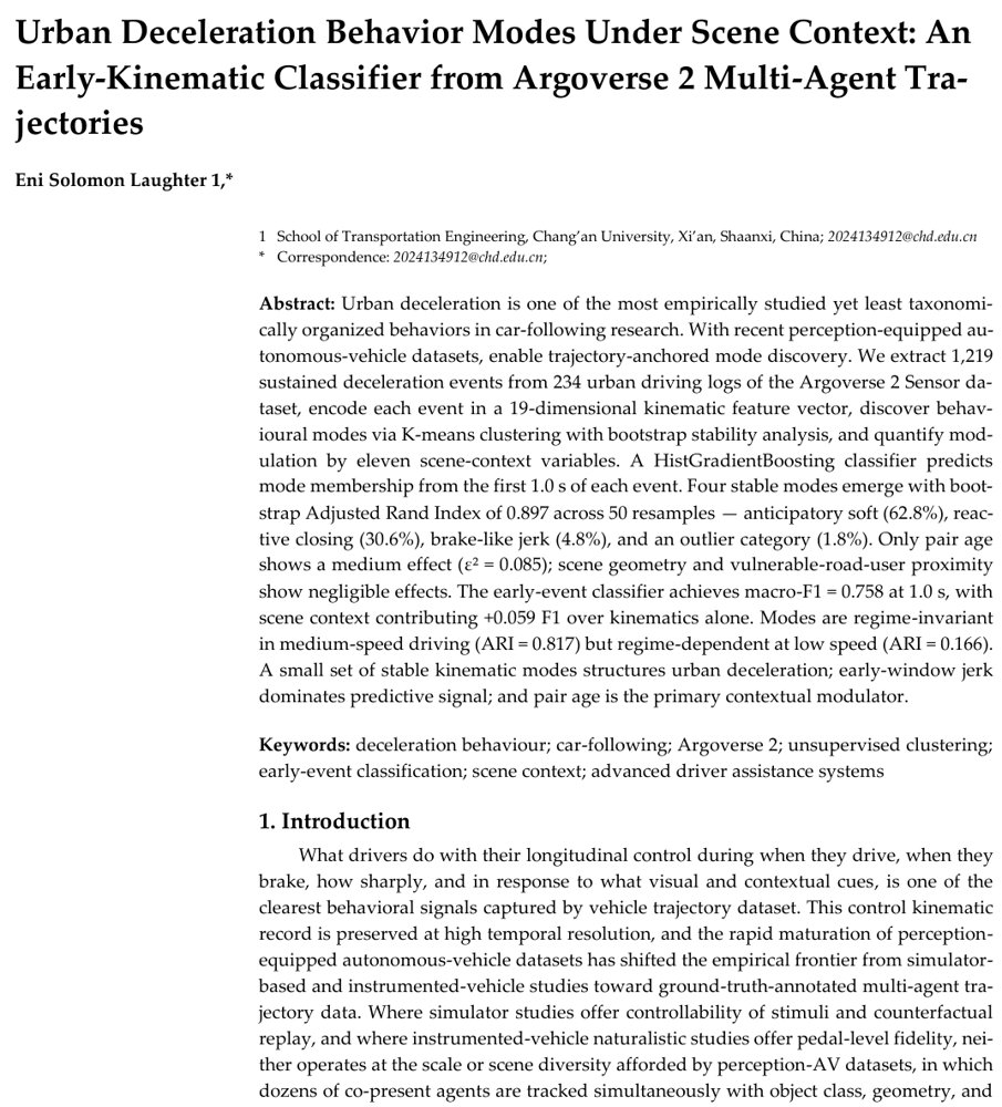 Urban Deceleration Behavior Modes Under Scene Context: An Early-Kinematic Classifier from Argoverse 2 Multi-Agent Trajectories Figure 1