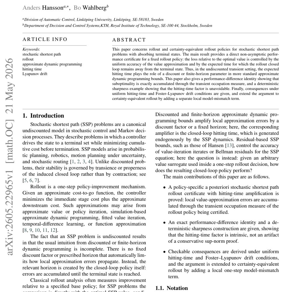 Performance Bounds for Rollout Policies in Stochastic Shortest Path Problems Figure 1