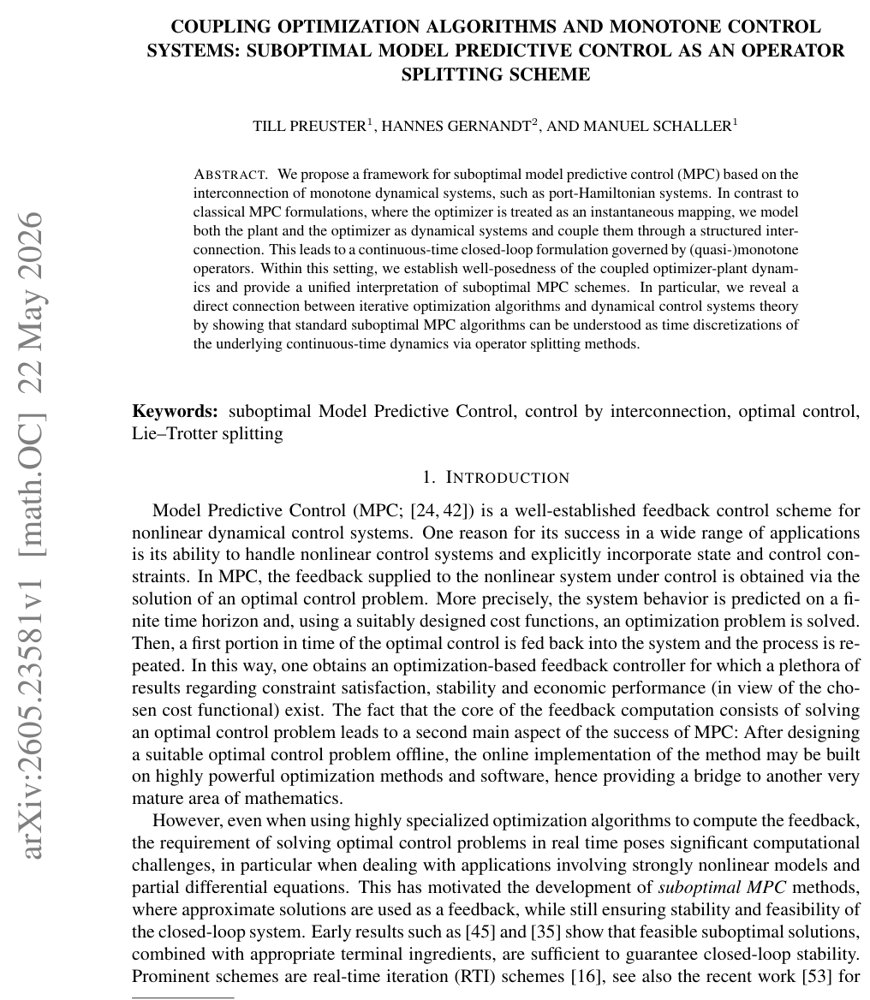 Coupling optimization algorithms and monotone control systems: Suboptimal model predictive control as an operator splitting scheme Figure 1