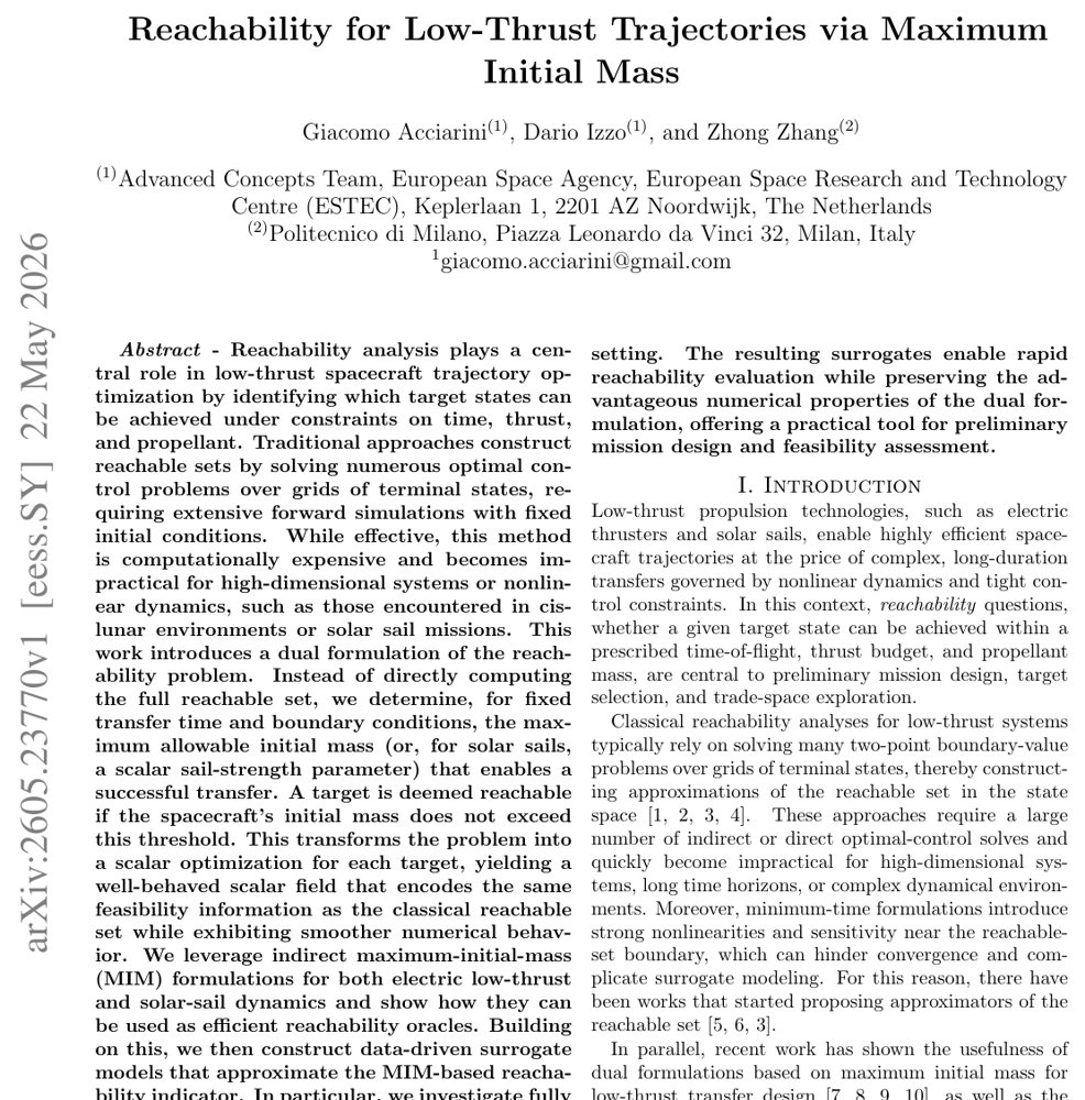 Reachability for Low-Thrust Trajectories via Maximum Initial Mass Figure 1