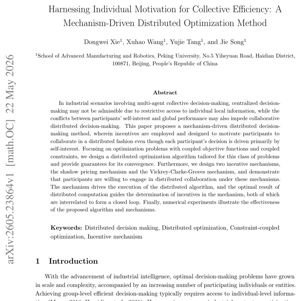 Harnessing Individual Motivation for Collective Efficiency: A Mechanism-Driven Distributed Optimization Method Figure 1