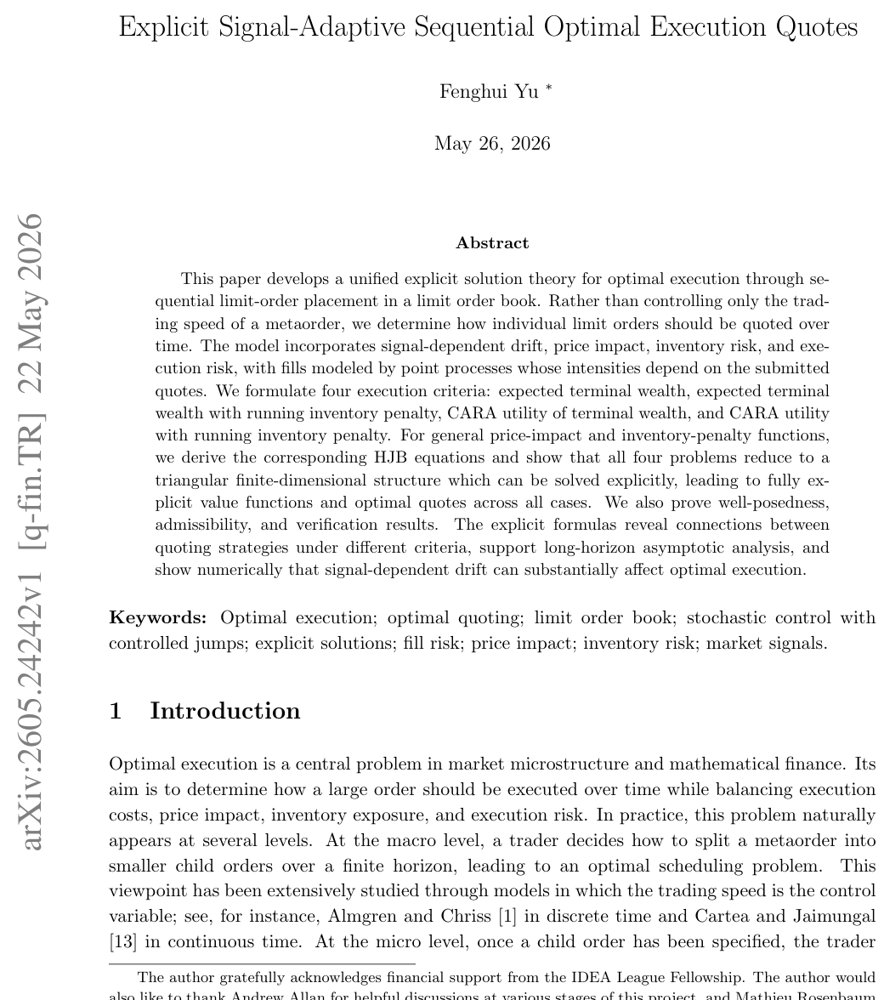 Explicit Signal-Adaptive Sequential Optimal Execution Quotes Figure 1