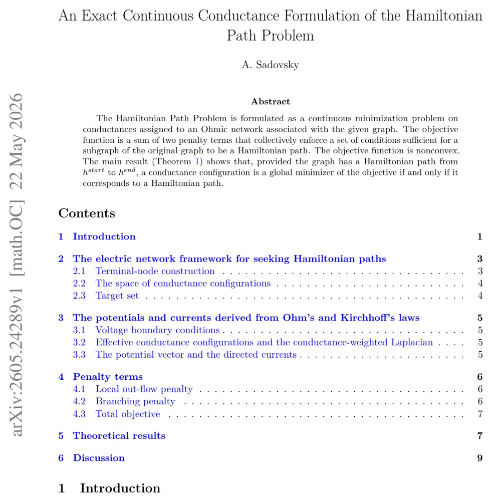 An Exact Continuous Conductance Formulation of the Hamiltonian Path Problem Figure 1