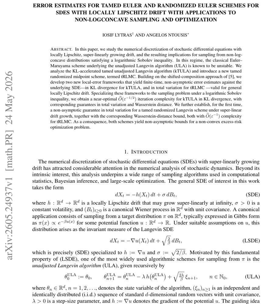 Error estimates for tamed Euler and Randomized Euler schemes for SDEs with locally Lipschitz drift with applications to non-logconcave sampling and optimization Figure 1