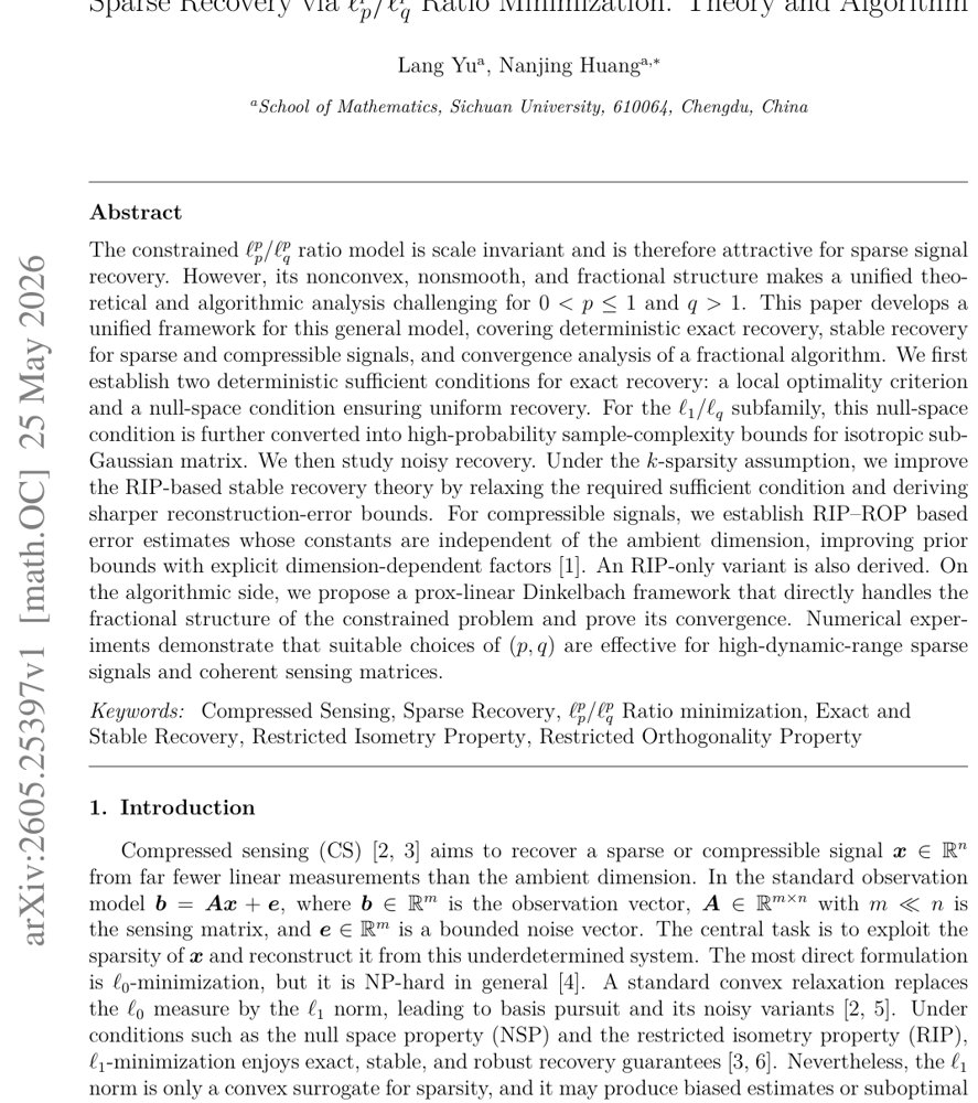 Sparse Recovery via $\ell_p^p/\ell_q^p$ Ratio Minimization: Theory and Algorithm Figure 1