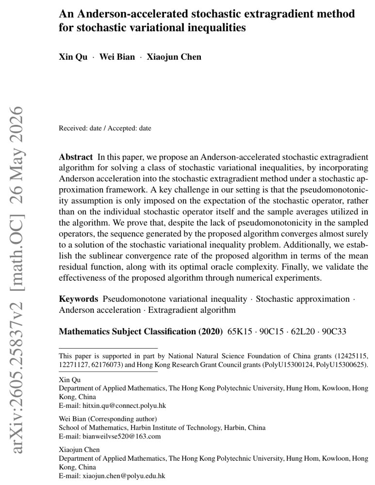 An Anderson-accelerated stochastic extragradient method for stochastic variational inequalities Figure 1