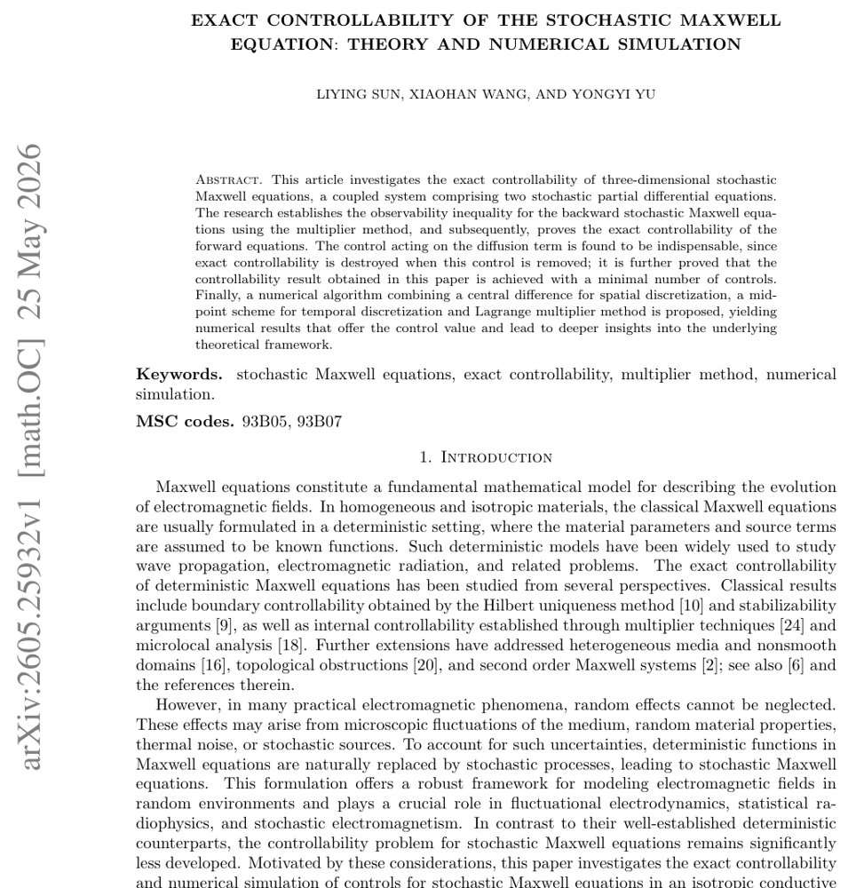 Exact controllability of the stochastic Maxwell equation: theory and numerical simulation Figure 1