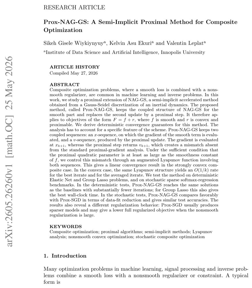 Prox-NAG-GS: A Semi-Implicit Proximal Method for Composite Optimization Figure 1