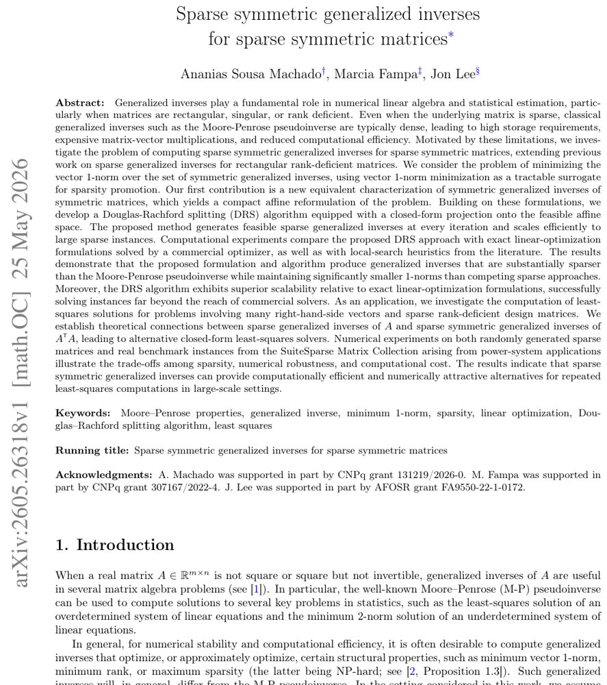 Sparse symmetric generalized inverses for sparse symmetric matrices Figure 1