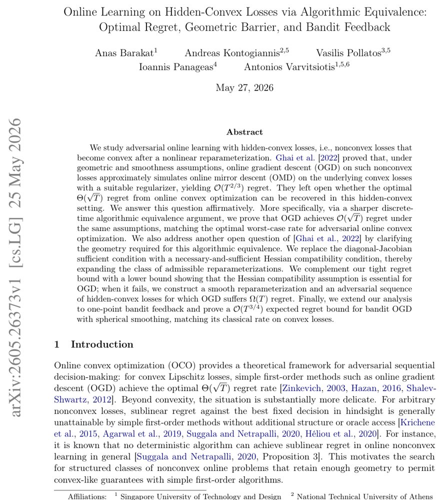 Online Learning on Hidden-Convex Losses via Algorithmic Equivalence: Optimal Regret, Geometric Barrier, and Bandit Feedback Figure 1