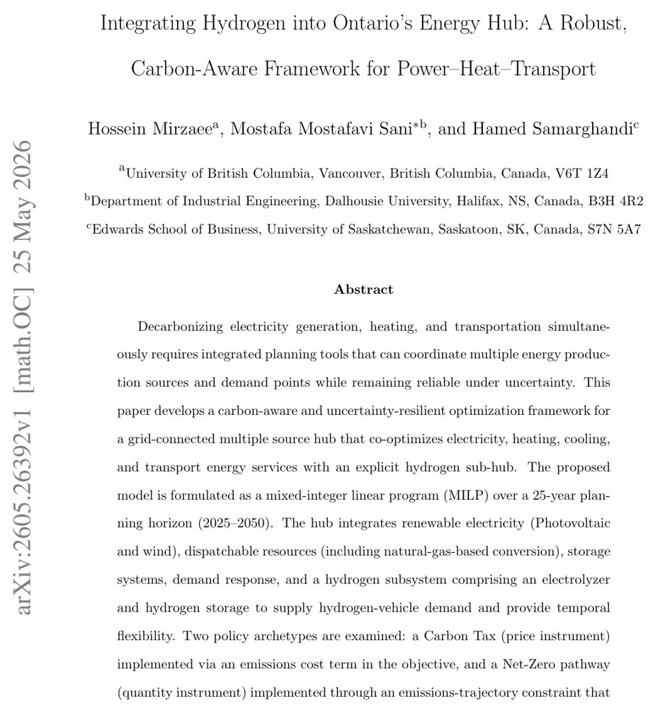 Integrating Hydrogen into Ontario's Energy Hub: A Robust, Carbon-Aware Framework for Power-Heat-Transport Figure 1