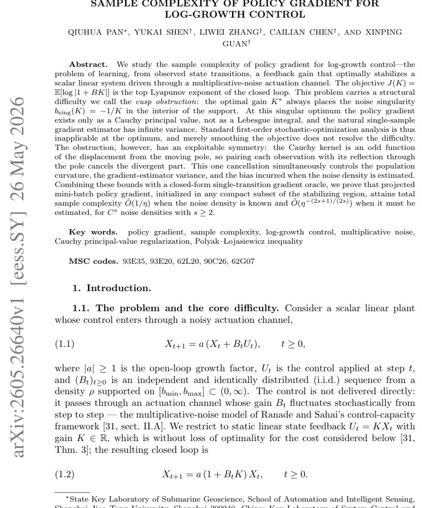 Sample Complexity of Policy Gradient for Log-Growth Control Figure 1