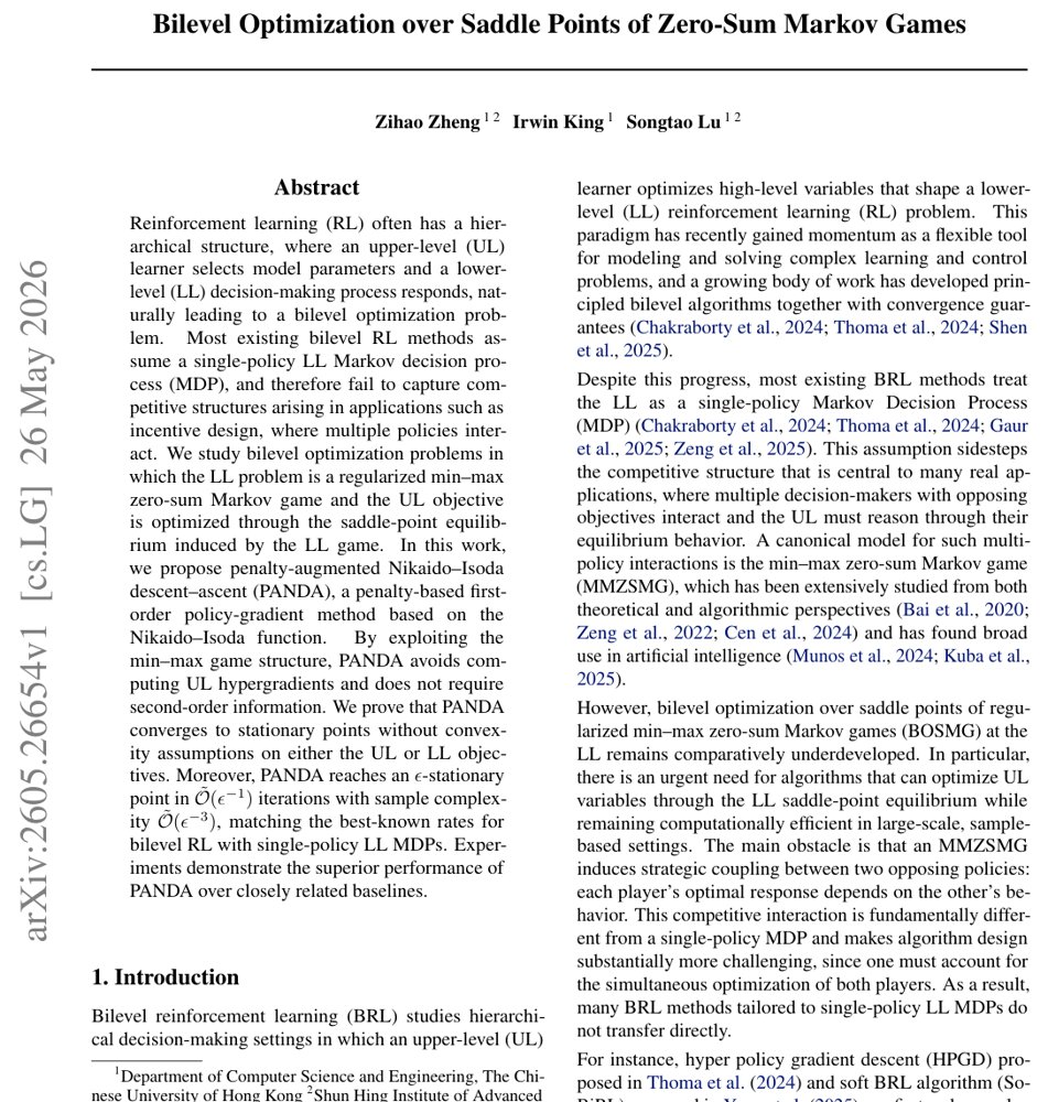 Bilevel Optimization over Saddle Points of Zero-Sum Markov Games Figure 1