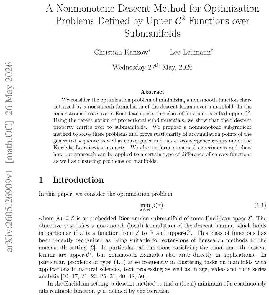A Nonmonotone Descent Method for Optimization Problems Defined by Upper-$\mathcal{C}^2 $ Functions over Submanifolds Figure 1