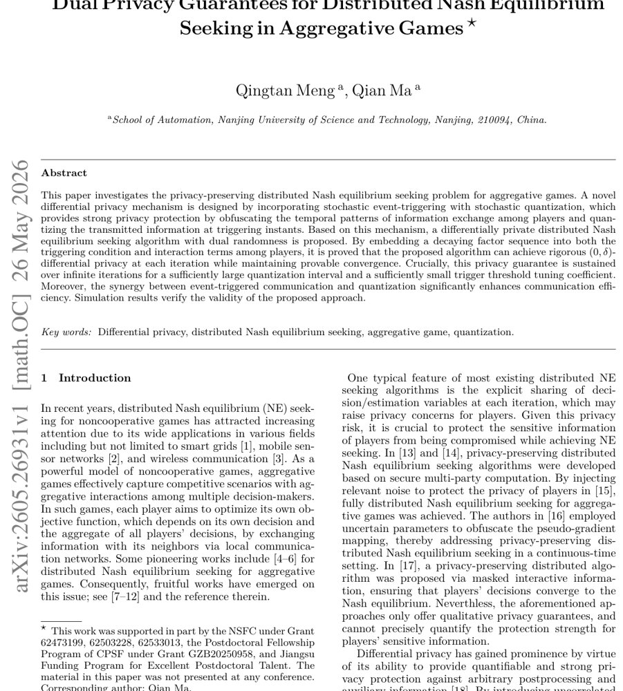 Dual Privacy Guarantees for Distributed Nash Equilibrium Seeking in Aggregative Games Figure 1