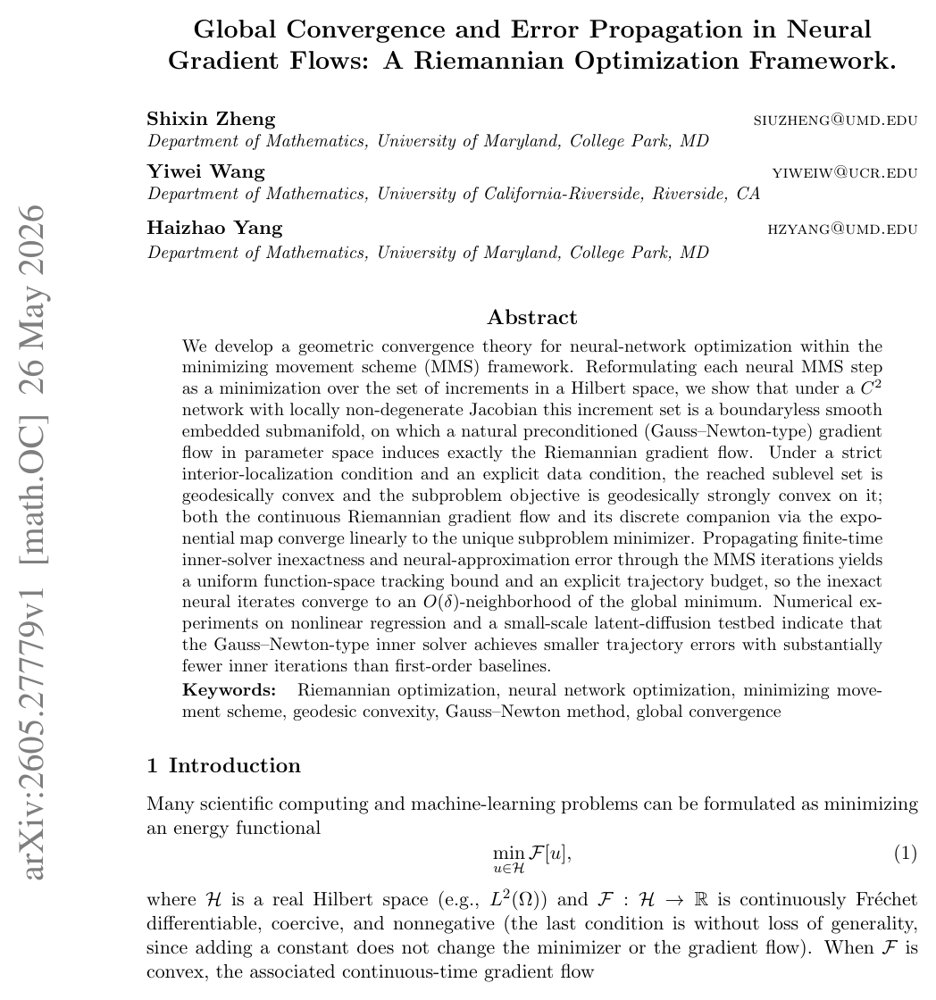 Global Convergence and Error Propagation in Neural Gradient Flows: A Riemannian Optimization Framework Figure 1
