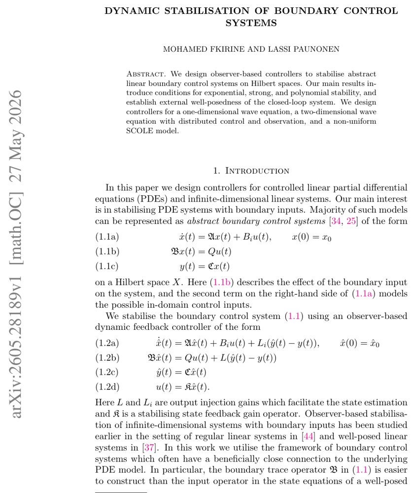Dynamic Stabilisation of Boundary Control Systems Figure 1