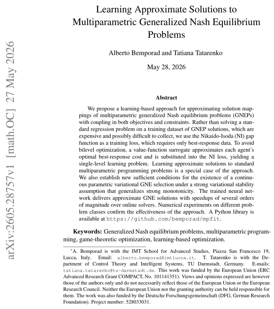 Learning Approximate Solutions to Multiparametric Generalized Nash Equilibrium Problems Figure 1