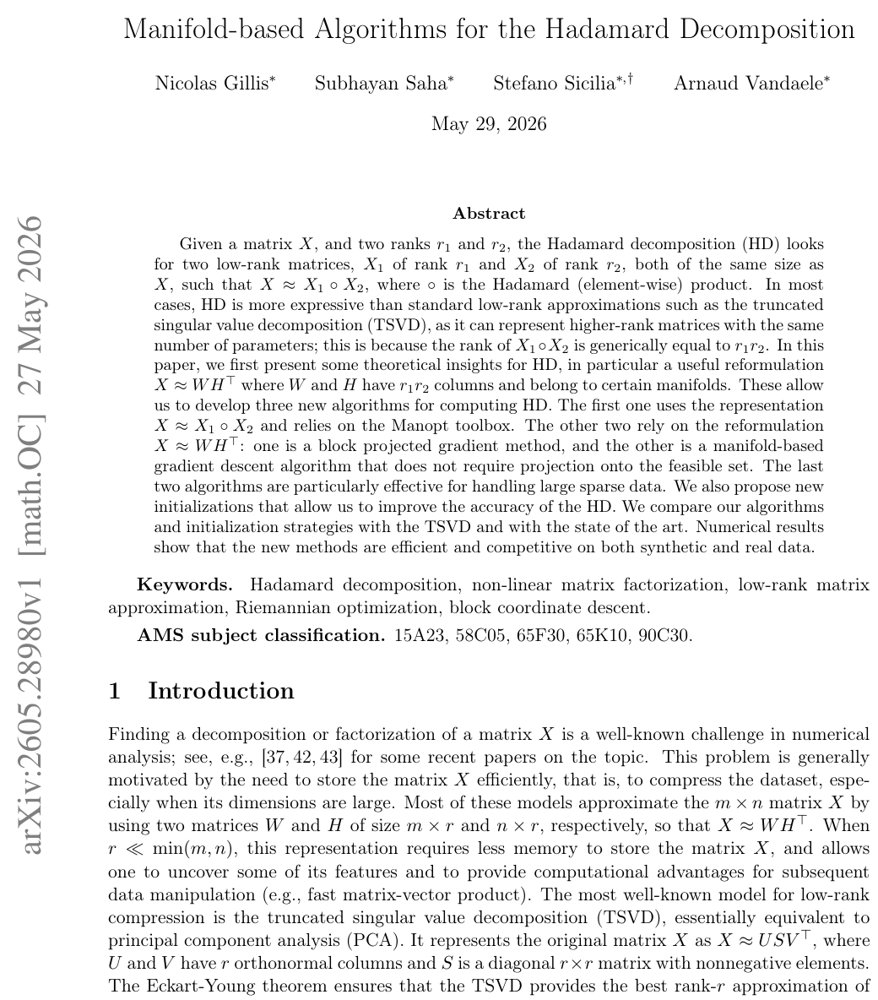 Manifold-based Algorithms for the Hadamard Decomposition Figure 1