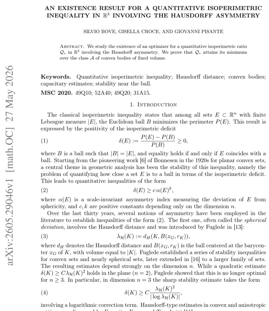 An existence result for a quantitative isoperimetric inequality in $\mathbb{R}^3$ involving the Hausdorff asymmetry Figure 1