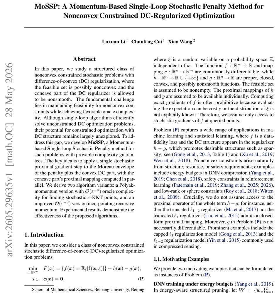 MoSSP: A Momentum-Based Single-Loop Stochastic Penalty Method for Nonconvex Constrained DC-Regularized Optimization Figure 1