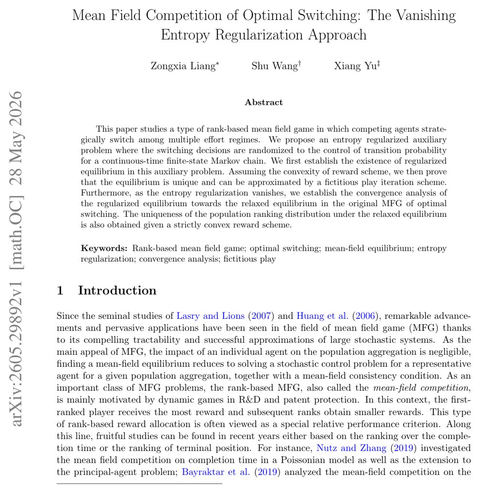 Mean Field Competition of Optimal Switching: The Vanishing Entropy Regularization Approach Figure 1