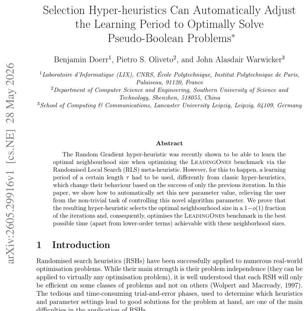 Selection Hyper-heuristics Can Automatically Adjust the Learning Period to Optimally Solve Pseudo-Boolean Problems Figure 1