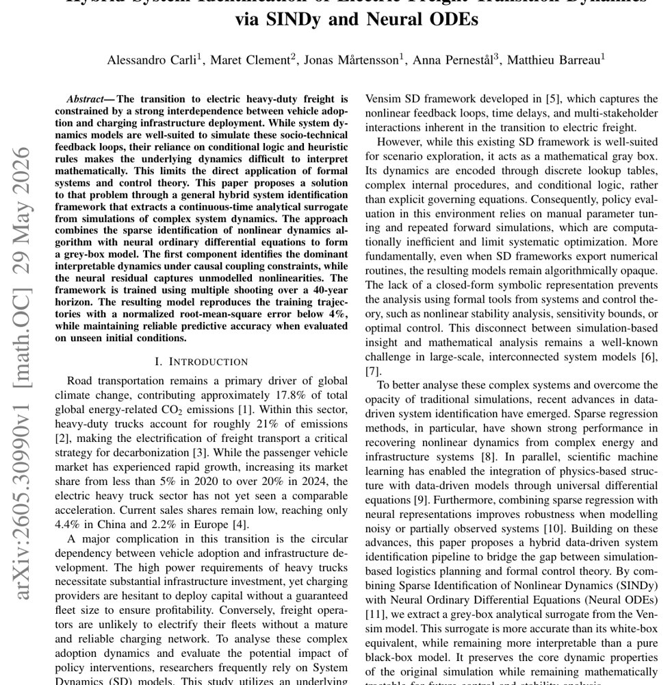 Hybrid System Identification of Electric Freight Transition Dynamics via SINDy and Neural ODEs Figure 1