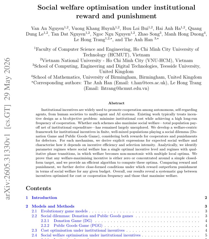 Social welfare optimisation under institutional reward and punishment Figure 1