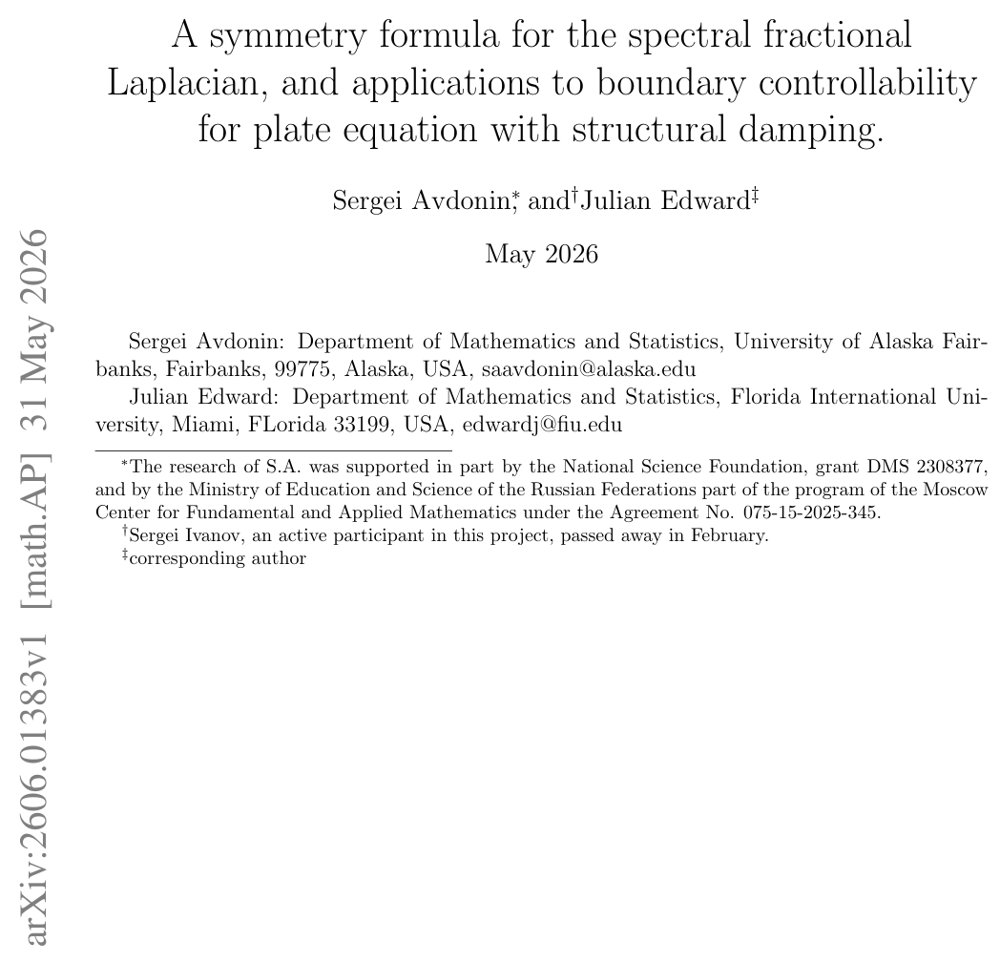 A symmetry formula for the spectral fractional Laplacian, and applications to boundary controllability for plate equation with structural damping Figure 1